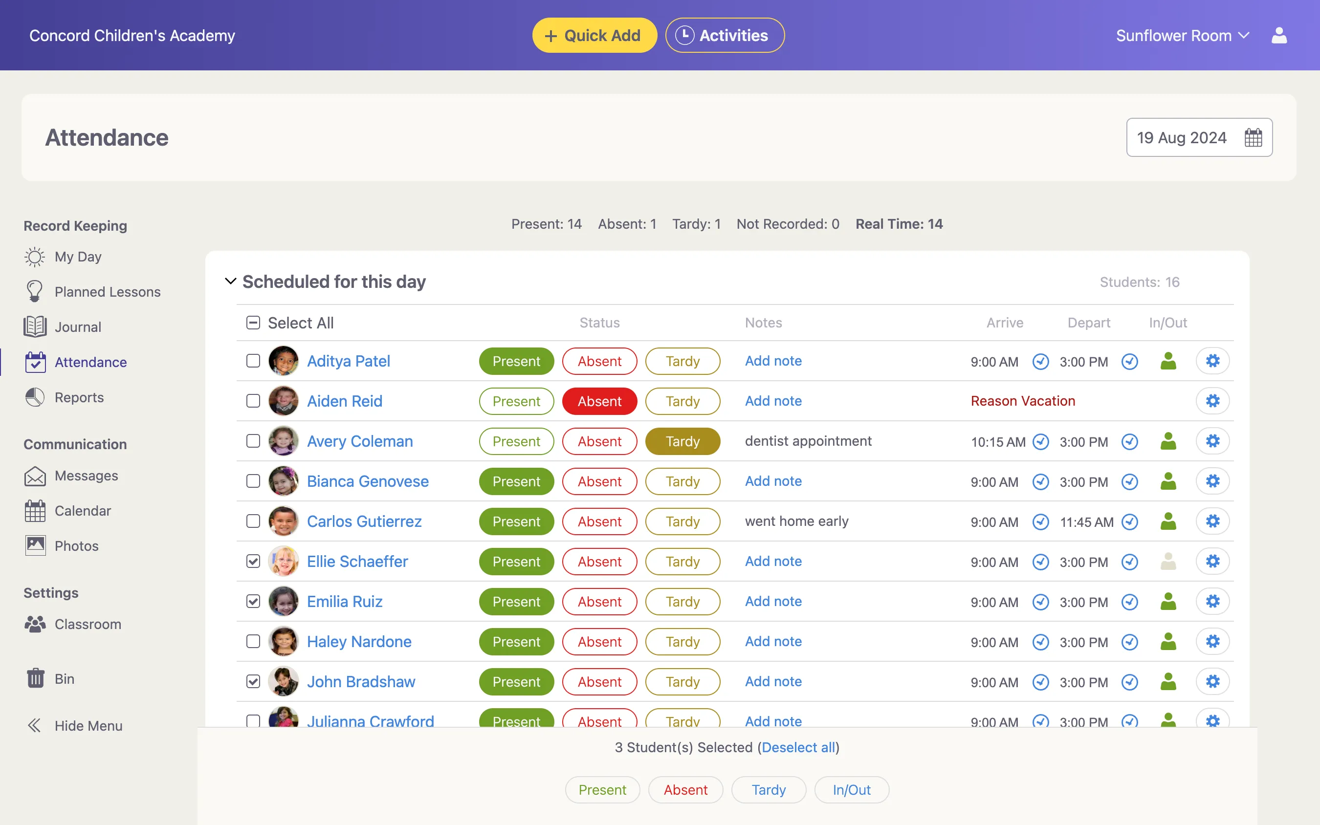 Attendance in Classroom Share